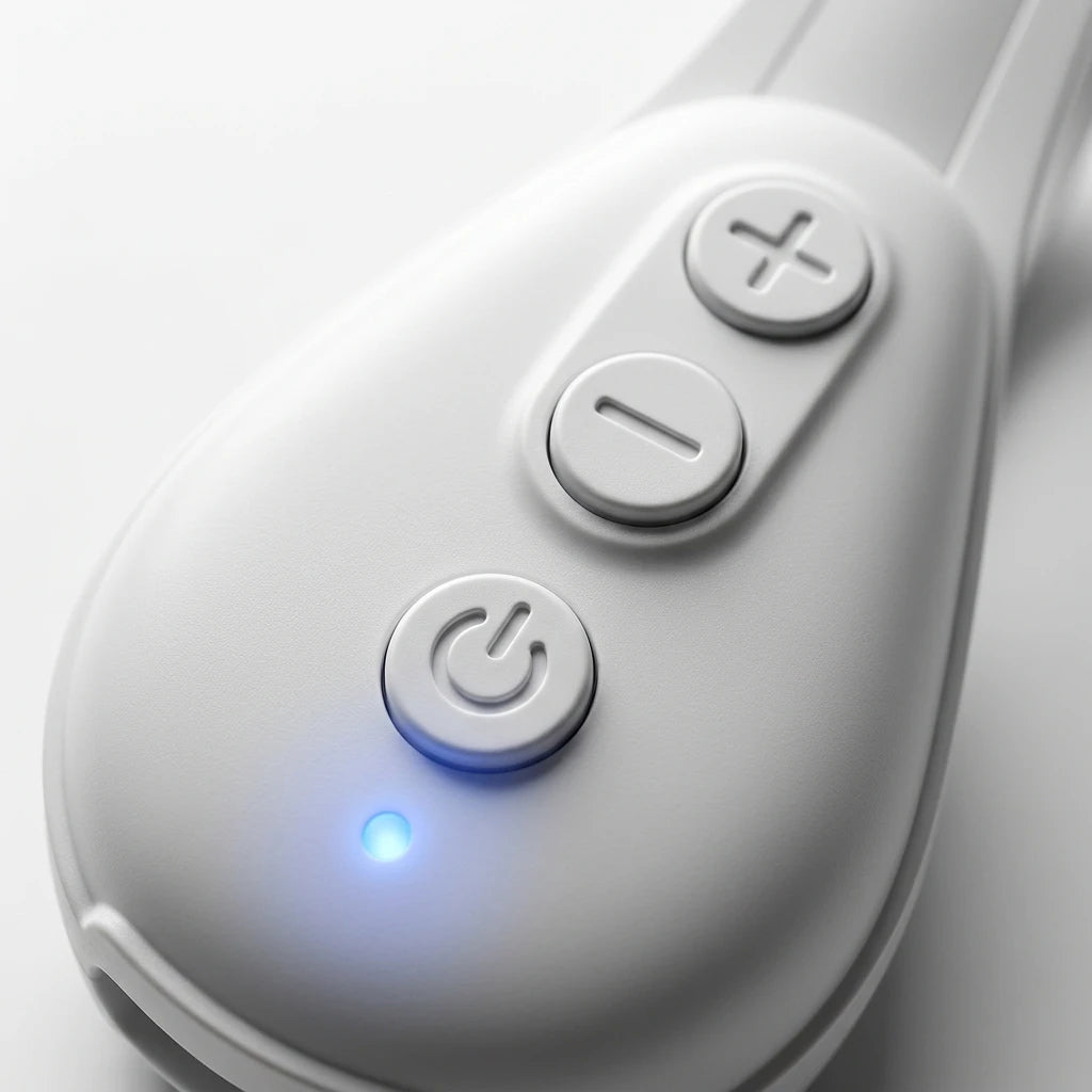 Detail of the soft-touch buttons on the Ozlura device